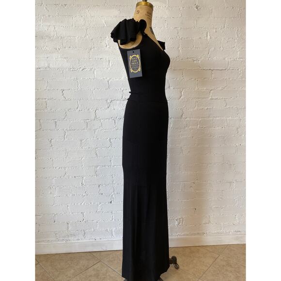 BeBe's black knit maxi dress, off the shoulders flutter drop sleeves, size small - Picture 6 of 10